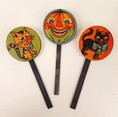 Vintage Set Of 3 Halloween Squeaker Noisemakers Jack O Lantern Cat West Germany • $45