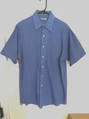 Van Heusen Mens Shirt 15.5 Blue Button Short Sleeve Casual Dress Pocket • $13.49