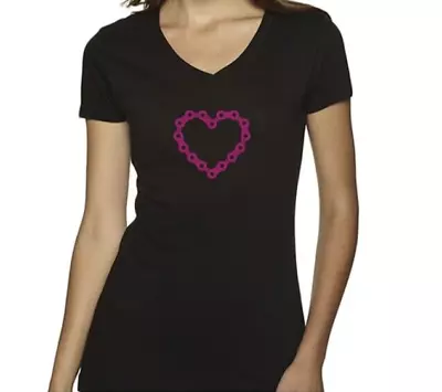 T SHIRT By Dhdwear Chain Heart Black SM Women MADE IN THE USA • £36.63