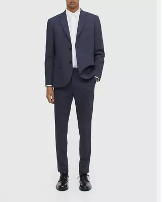 2023 H&M Navy Blue White Accent Full Suit 42R Wool Slim Fit • $59.99