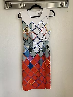 Preen By Thornton Bregazzi Issy Insect Geometric Print Midi  Dress Sz Small • $50