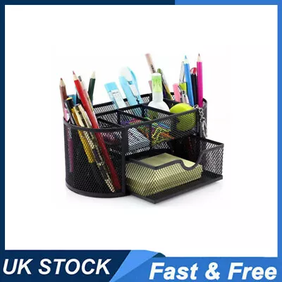 9 Storage Compartment Mesh Desk Tidy Stationery Organiser Including Drawer New • £13.56