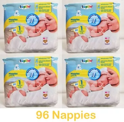 Lupilu Nappy Size 1 Newborn 96 Nappies Soft & Dry - 4 Pack (2-5 Kg/4-11 Lbs) • £12.49