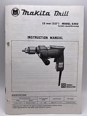 Orig Manual Only For Makita 13mm Drill 6302 Incl Schematics And Parts List EUC • $11.99