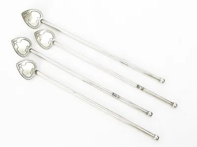 Set Of 4 Vintage Sterling Silver Mint Julep Iced Tea Straw Spoons W/ Heart Bowls • $180.49