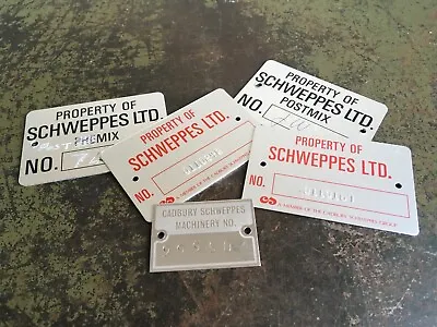 Vintage Small Metal (x 5) CADBURY SCHWEPPES MACHINERY Plate Sign Lot • £15