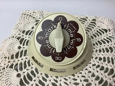 Vintage Mark Time Kitchen Minute Timer Ivory With Brown Daisy Flower MCM • $9.48