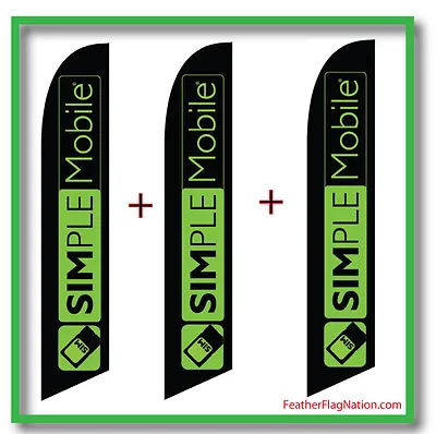 3 Sets Of Custom 12' Simple Mobile SWOOPER FEATHER FLAGS BANNER - 3PACK • $57.99