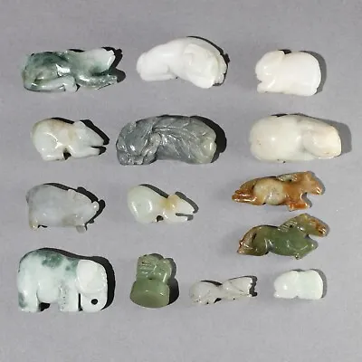 $22.50 • Buy 14Pc Vintage Chinese Carved Jade Animal Toggles Pendants Group Lot #9