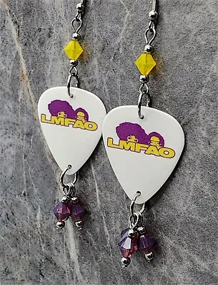 LMFAO Guitar Pick Earrings With Cyclamen Opal And Yellow Opal Swarovski Crystals • $8.50