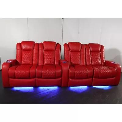 Seatcraft Capricorn Red Leather Home Theater Seats Row Of 4 Dual Loveseats • $3350