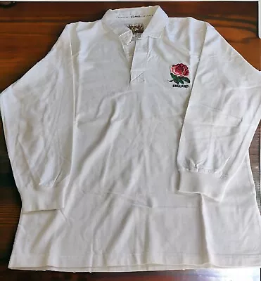 Cotton Traders Classics England Rugby Shirt  White Long Sleeves Mens Size L • £26.95