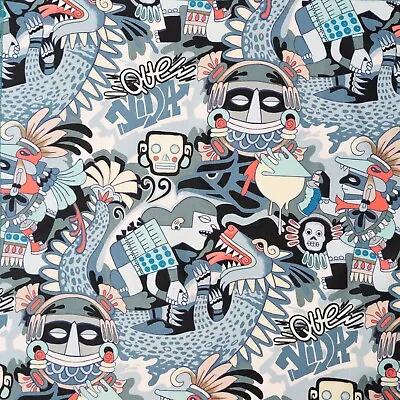 Skull Dragon Robot Que Vida 100% Cotton Fabric Alexander Henry Mexican • £5.49