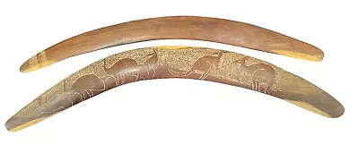 2 Vintage Antique Carved Australian Boomerangs Large Kangaroos And Emus • $175