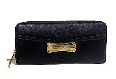 Nwt Michael Kors Saratoga Zip Around Continental Wallet Black Leather $158 • $114.99