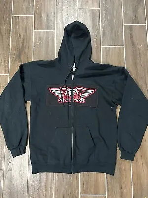 Vintage Hanes Aerosmith Logo Full Zip Hooded Jacket Size M Adult Hoodie • $7.77