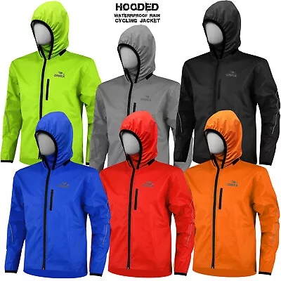 Mens Cycling Waterproof Rain Jacket Hi Visibility Running Top Hooded Coat S-XXL • $18.64