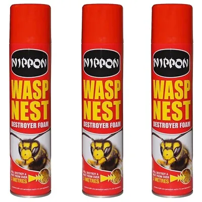 3x Nippon Wasp Nest Destroyer Foam Killer Spray Covers 3metres 300ml  • £17.99