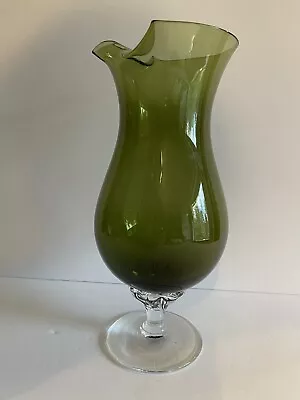 MCM Empoli Glass Italy Dark Olive Green No Handle Pitcher Ice Lip 1950's 10  T  • $25