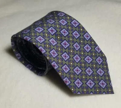 Green Geometric Ancient Madder Silk Tie (Handmade Italy) • $100
