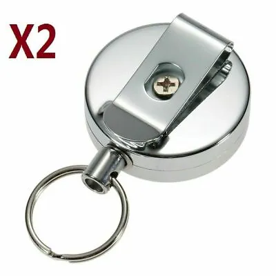 £4.75 • Buy 2X Stainless Silver Retractable Key Chain Recoil Keyring Heavy Duty Steel UK