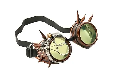 $16.99 • Buy Steampunk Copper Goggles Spike Crazy Burning Man Costume Mad Scientist 2X Green