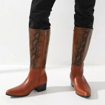 Mens Real Leather Riding Equestrian Knee High Boots Shoes Pointy Toe Snakeskin L • $208.40