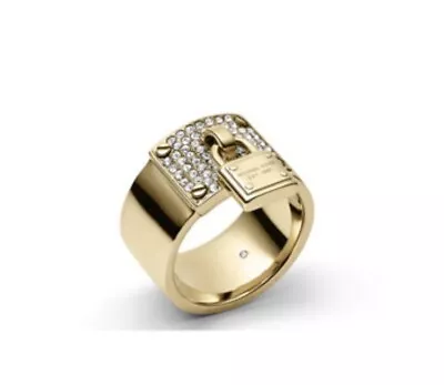 Michael Kors Motif Padlock Charm Pave Ring~Gold~Size 7~ • $65