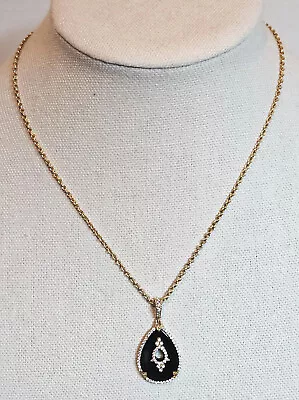 Judith Ripka Sterling Silver & 14K Clad Onyx Diamonique CZ Pendant Necklace • $174.95