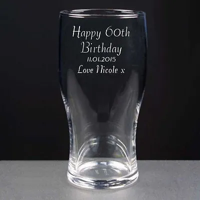 £9.99 • Buy Personalised Pint Lager Beer Glass Happy 60th Birthday Engraved Gift