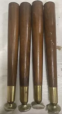 4 Vintage MCM Wood Screw On Tapered Furniture Legs 12” Brass & Swivel Feet • $18.50