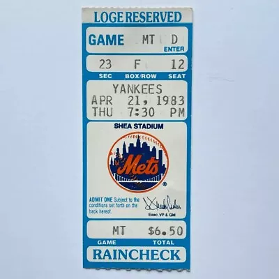 1983 Last Mayor's Trophy Game Mets Vs Yankees Ticket 4/21/1983 Darryl Strawberry • $49.97