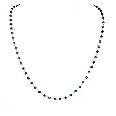 $79.99 • Buy 3-3.5 Mm  Certified Black Diamond Beads Chain Necklace, 925 Silver, VIDEO
