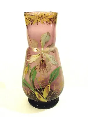  Mont Joye French Art Glass 10.75  Vase Enameled Decoration C. 1900  • $899.99