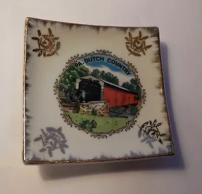 PA Dutch Country Gold Plated Covered Bridge 4  Dish • $3.30