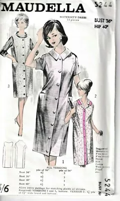 Maudella Sewing Pattern 5244 Maternity Dress Vintage 1960s 10 12 16 Ladies Retro • £7.99