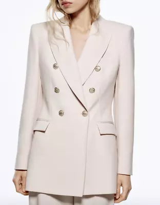 Zara Woman New Double Breasted Long Blazer Beige-pink 2414/786 Xs M • $79.99