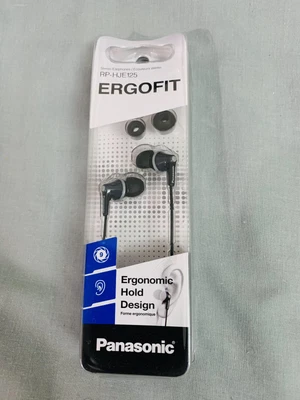 £5.99 • Buy Panasonic RP-HJE125 BLACK Ergofit In Ear Wired Earphones Powerful Sound /NEW