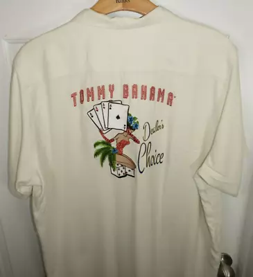 Tommy Bahama Dealer's Choice Camp Shirt Men’s Size XL Cream Silk Embroidered • $39.90