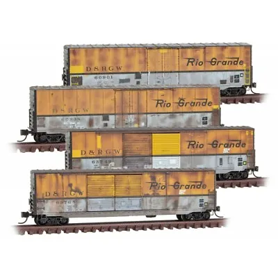 Micro-Trains MTL N-Scale 50ft DD Boxcars Rio Grande/DRGW Weathered 4-Pack • $110.39