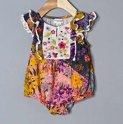 MIMI & MAGGIE Girls 12 Mo Painted Desert Embroidered Floral Print Bubble Romper • $18