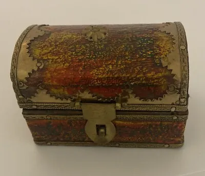 Italian Rivival Antique Solid Wood And Brass Treasure Chest Trinket Box 3.5”x2” • $18.87