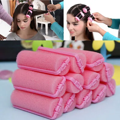 12x Sponge Hair Curlers Soft Foam Comfortable Sleep In Styling Wave Curlers Pink • £2.99