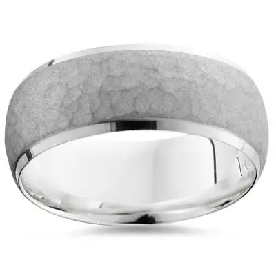 Mens Hammered 7MM 14 White Gold Wedding Band Ring • $618.45
