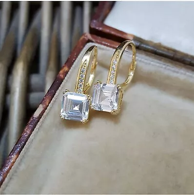 925 Sterling Silver Earrings Gold Overlay Sparkly Zirconia Huggie Art Deco  • £39.99