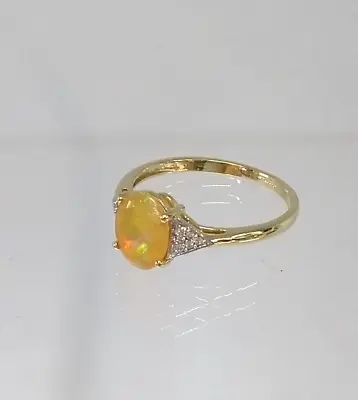 Fantastic  9ct Gold & Fire Opal Ring Fabulous   Size P Diamond Accents • £165