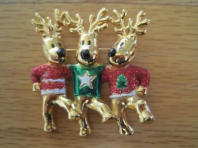 AJC Christmas 3 Dancing  Moose Pin Gold Tone • $12.97