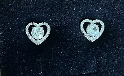 Sterling Silver ZALES  Heart-Shaped  EARRINGS Lab Created White Sapphire ~ NEW • $29.99