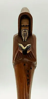 $19.99 • Buy VTG Carved Wood  Monk Standing Priest Friar Jesuit W/ Rosary Mexican Folk Art