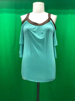 $12.06 • Buy NWOT Vava By Joy Han Small Mint Green Cold Shoulder Top Brown Sueded Detail